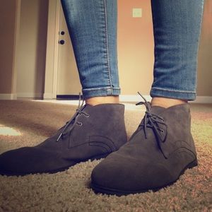 Grey Blue Suede Booties
